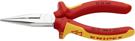 Knipex 25 06 160 VDE szigetelt fél kerek csőrű gólyacsőr fogó, vágóéllel 160 mm