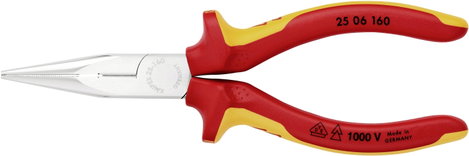 Knipex 25 06 160 VDE szigetelt fél kerek csőrű gólyacsőr fogó, vágóéllel 160 mm 2. kép