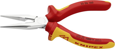 Knipex 25 06 160 VDE szigetelt fél kerek csőrű gólyacsőr fogó, vágóéllel 160 mm 3. kép