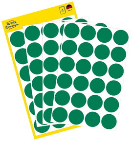 Öntapadós jelölő címke, kerek 18 mm átmérőjű, 96 db-os készlet, zöld, Avery-Zweckform 3006
