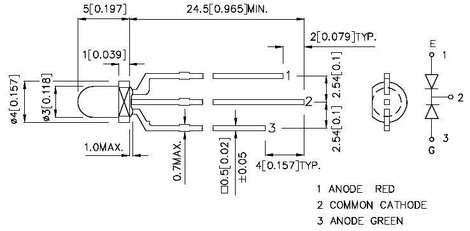 LED kétszínű,3MM 3PIN L-115WEGW, BICOLOR 2. kép