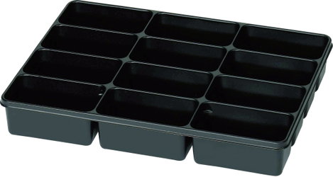 12 részes alkatrésztároló, fekete, 335 x 235 x 50 mm
