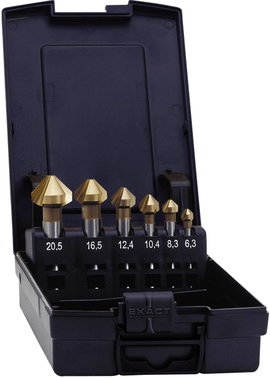 Kúpos süllyesztő készlet, HSS TiN 6.3 mm, 8.3 mm, 10.4 mm, 12.4 mm, 16.5 mm, 20.5 mm Exact 05567