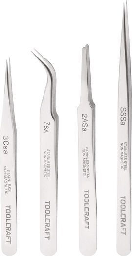 Műszerész csipeszkészlet, 4 részes SS SA, 2a SA, 7 SA, 3c SA nemesacél csipesz Toolcraft 816747