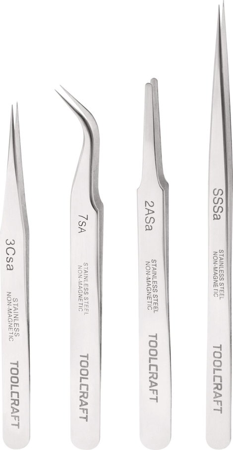 Műszerész csipeszkészlet, 4 részes SS SA, 2a SA, 7 SA, 3c SA nemesacél csipesz Toolcraft 816747
