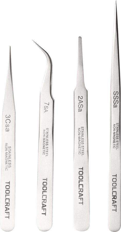 Műszerész csipeszkészlet, 4 részes SS SA, 2a SA, 7 SA, 3c SA nemesacél csipesz Toolcraft 816747 2. kép