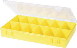 Alutec 12 részes alkatrésztároló doboz, átlátszó/sárga, 335 x 225 x 55 mm