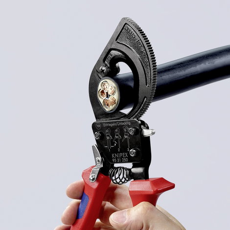 Racsnis kábelvágó 250 mm, 32 mm vágóképesség, Knipex 95 31 250