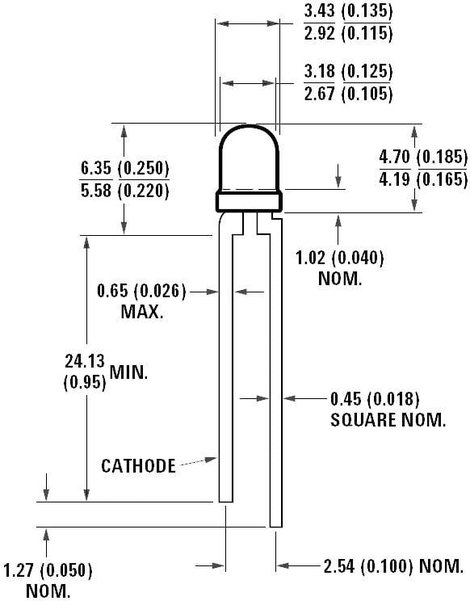 Broadcom HLMP-1620 LED kivezetéssel Sárga Kerek 3 mm 2.2 mcd 60 ° 10 mA 5 V 2. kép