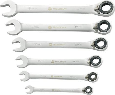 Átkapcsolható villás-/racsnis kulcssorozat, 8 - 19 mm, 6 részes TOOLCRAFT 824124 Kulcstávolság 8/10/ 2. kép
