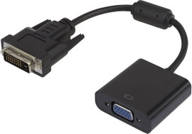 DVI/VGA átalakító adapter, 1x DVI dugó - 1x VGA alj 24+1 pól., aranyozott, fekete, ferrittel, Renkfo