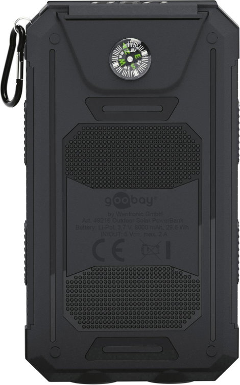 Goobay Goobay 49216 Solar Powerbank 8000 mAh, 2x USB-A Anschlüsse, LED-Anzeige, Schwarz 49216 Napele 2. kép