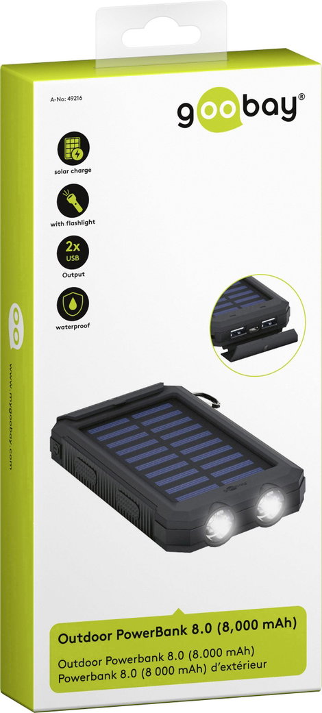 Goobay Goobay 49216 Solar Powerbank 8000 mAh, 2x USB-A Anschlüsse, LED-Anzeige, Schwarz 49216 Napele 8. kép
