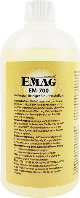 Ultrahangos tisztító folyadék, oxidáció mentesítő anyag színesfémekhez, 0,5 l, Emag EM700 16016