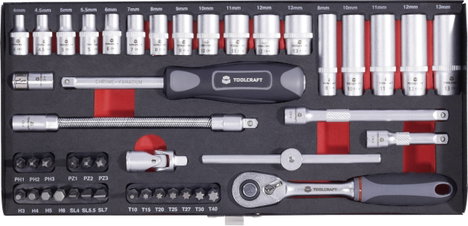 Racsnis dugókulcs készlet, dugókulcs készlet 6,3 mm (1/4) méretű, 45 részes Toolcraft 826386 2. kép