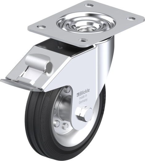 Forgóvillás gumi kerék, kerékfék, acéllemez, 150 mm, csavaros rögzítésű talp, Blickle 532127
