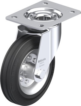 Gumi kerék, acéllemez forgóvillás, 160MM,felfogótalppal UBP