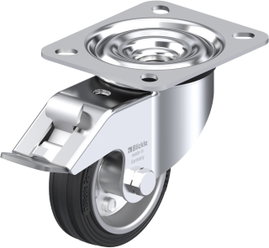 Gumi kerék, acéllemez forgóvillás, kerékfékkel 80 MM,felfogótalppal