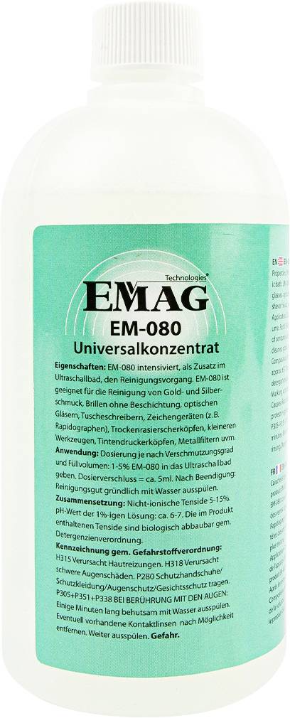 Ékszertisztító folyadék aranyhoz, ékszerhez, CD/DVD-hez 0,5l ultrahangos tisztítóba Emag EM080