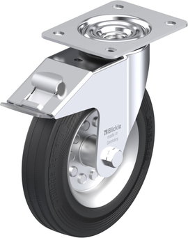 Gumi kerék, acéllemez forgóvillás, kerékfékkel 200MM,felfogótalppal
