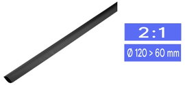 Zsugorcső ragasztó nélkül, fekete 120 mm zsugorodási arány 2:1 TRU COMPONENTS 1225440 méteráru