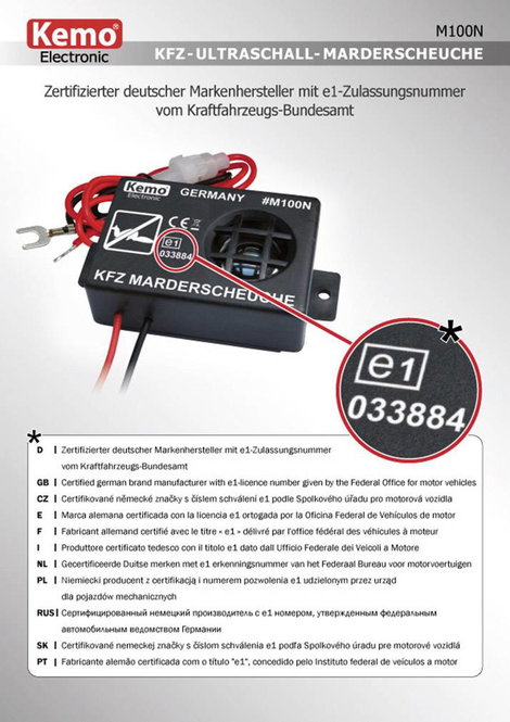 Ultrahangos nyestriasztó és menyétriasztó autóhoz, 12V, KEMO M100N 2. kép