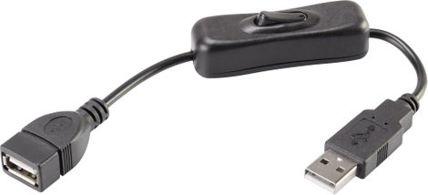USB hosszabbítókábel kapcsolóval, 1x USB 2.0 dugó A - 1x USB 2.0 alj A, 0,25 m, fekete, Renkforce RF