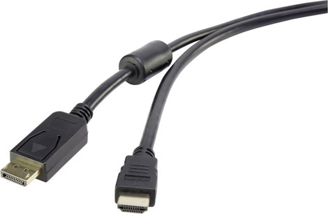 DisplayPort/HDMI kábel, 1x DisplayPort dugó - 1x HDMI dugó, 0,5 m, fekete, Renkforce