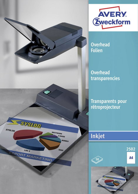 Avery-Zweckform OHP Inkjetfolie 2502 Overhead-Projektor fólia DIN A4 Tintasugaras nyomtató Átlátszó