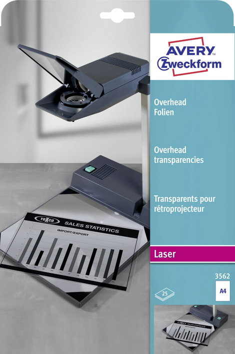 Avery-Zweckform 3562 Overhead-Projektor fólia DIN A4 Lézernyomtató, Másoló Átlátszó 25 db