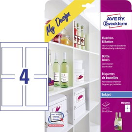 Avery-Zweckform MD4001 Üveg címkék 90 x 120 mm Papír Fehér 20 db Véglegesen tapadó Tintasugaras nyom