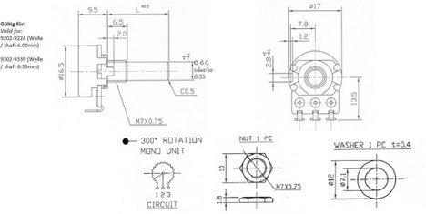 Potentiometer Service RV16AF-10-15R1-9316/A2,5K Forgató potenciométer 0.06 W 2.5 kΩ 1 db 2. kép