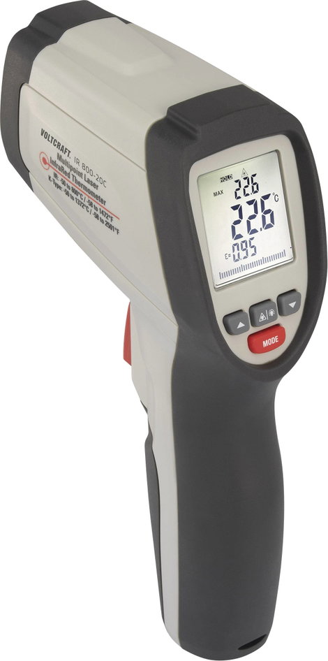 Infra hőmérő pisztoly, távhőmérő körlézeres célzóval 20:1 optikával -40...+800°C, Voltcraft IR 800-2 6. kép