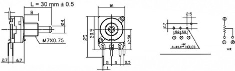 Potentiometer Service 63250-01400-2007/B50K Forgató potenciométer 0.2 W 50 kΩ 1 db 2. kép