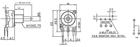 Potentiometer Service 65000-01600-9008/B100K Forgató potenciométer 0.2 W 100 kΩ 1 db 2. kép