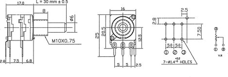 Potentiometer Service 63256-02600-4163/B2,5K Forgató potenciométer 0.2 W 2.5 kΩ 1 db 2. kép