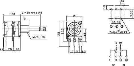 Potentiometer Service 63256-02400-4007/B50K Forgató potenciométer 0.2 W 50 kΩ 1 db 2. kép