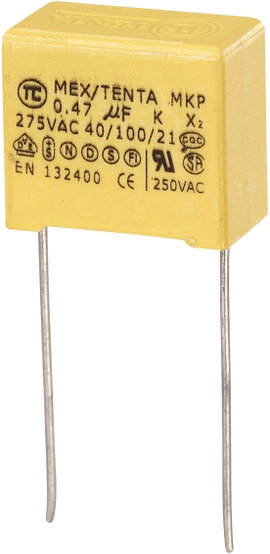 MKP-X2 zavarszűrő kondenzátor, radiális 0,47 µF 275 V/AC 10 % RM 15 mm 18 x 10 x 16 mm TRU COMPONENT
