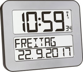 Digitális rádiójel vezérelt fali óra 258 x 212 x 30 mm, ezüst/fekete, TFA 60.4512.54