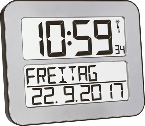 Digitális rádiójel vezérelt fali óra 258 x 212 x 30 mm, ezüst/fekete, TFA 60.4512.54