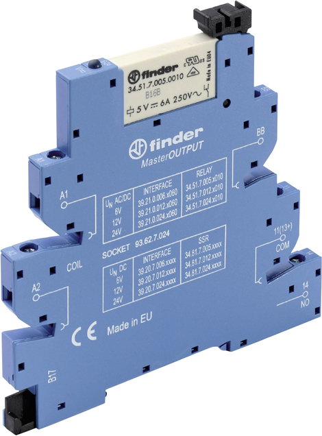 Finder 39.21.0.012.0060 Csatoló relé 12 V/DC, 12 V/AC 6 A 1 záró 1 db