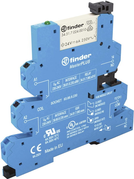 Finder 39.61.0.240.0060 Csatoló relé 240 V/DC, 240 V/AC 6 A 1 váltó 1 db