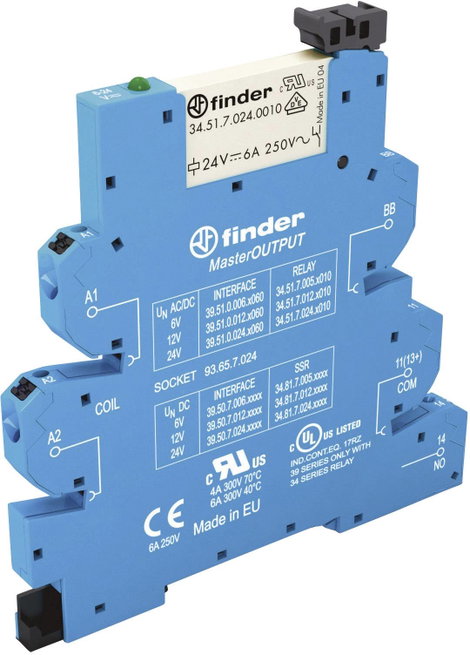 Finder 39.51.0.024.0060 Csatoló relé 24 V/DC, 24 V/AC 6 A 1 záró 1 db