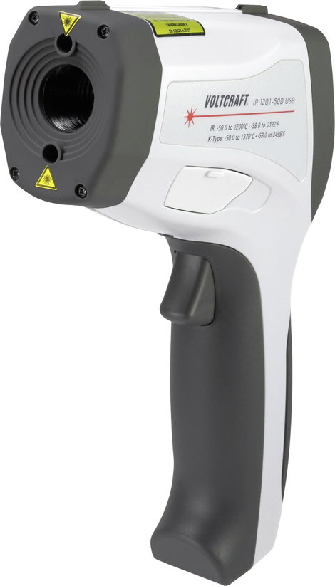 Infra hőmérő pisztoly adattárolóval, 50:1 optika -50...+1200°C, Voltcraft IR 1201-50D USB 2. kép