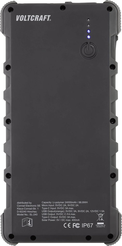 Napelemes powerbank 24000 mAh Voltcraft SL-240 VC-8310170 6. kép