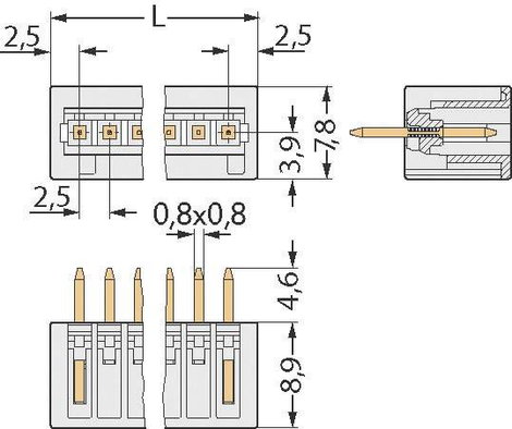 WAGO Stift ház kábel 733 Pólusok száma 3 Raszterméret: 2.50 mm 733-333 1 db 2. kép