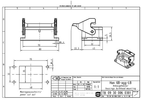 Tartozékok a 6 méretű B szerelőházhoz Han® 6B-agg-LB Harting Tartalom: 1 db 2. kép