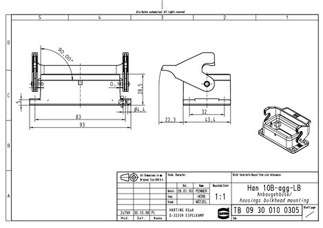 Tartozékok a 10-es méretű B-házhoz Han® 10B-agg-LB Harting Tartalom: 1 db 2. kép