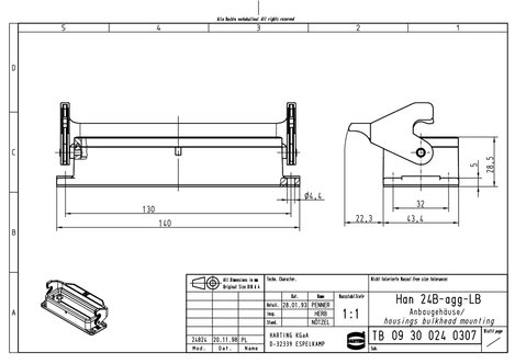 Kiegészítők a 24-es méretű B-házhoz Han® 24B-agg-LB Harting Tartalom: 1 db 2. kép
