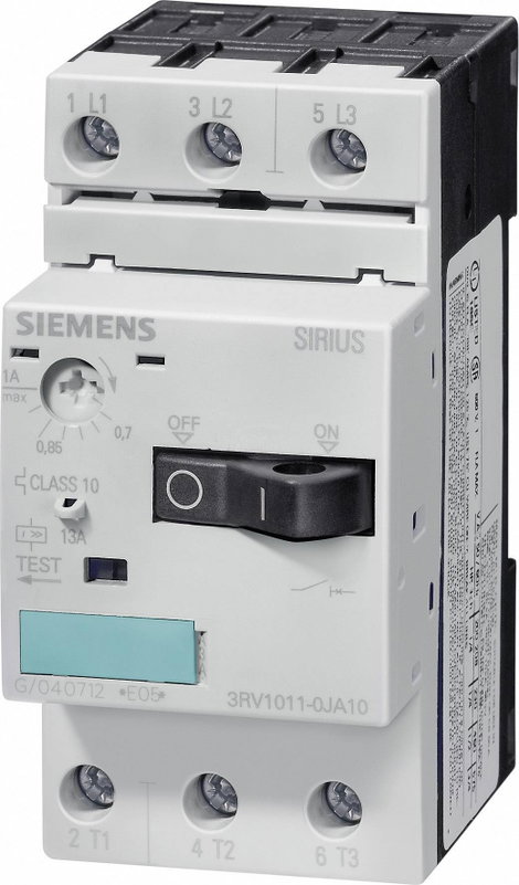 Siemens 3RV1011-1FA10 Teljesítménykapcsoló 1 db 3 záró Beállítási tartomány (áram): 3.6 - 5 A Kapcso